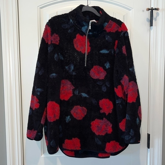Livi Active Jackets & Blazers - Lane Bryant LIVI 1/4 zip black cozy fleece red rose floral romantic size 18/20